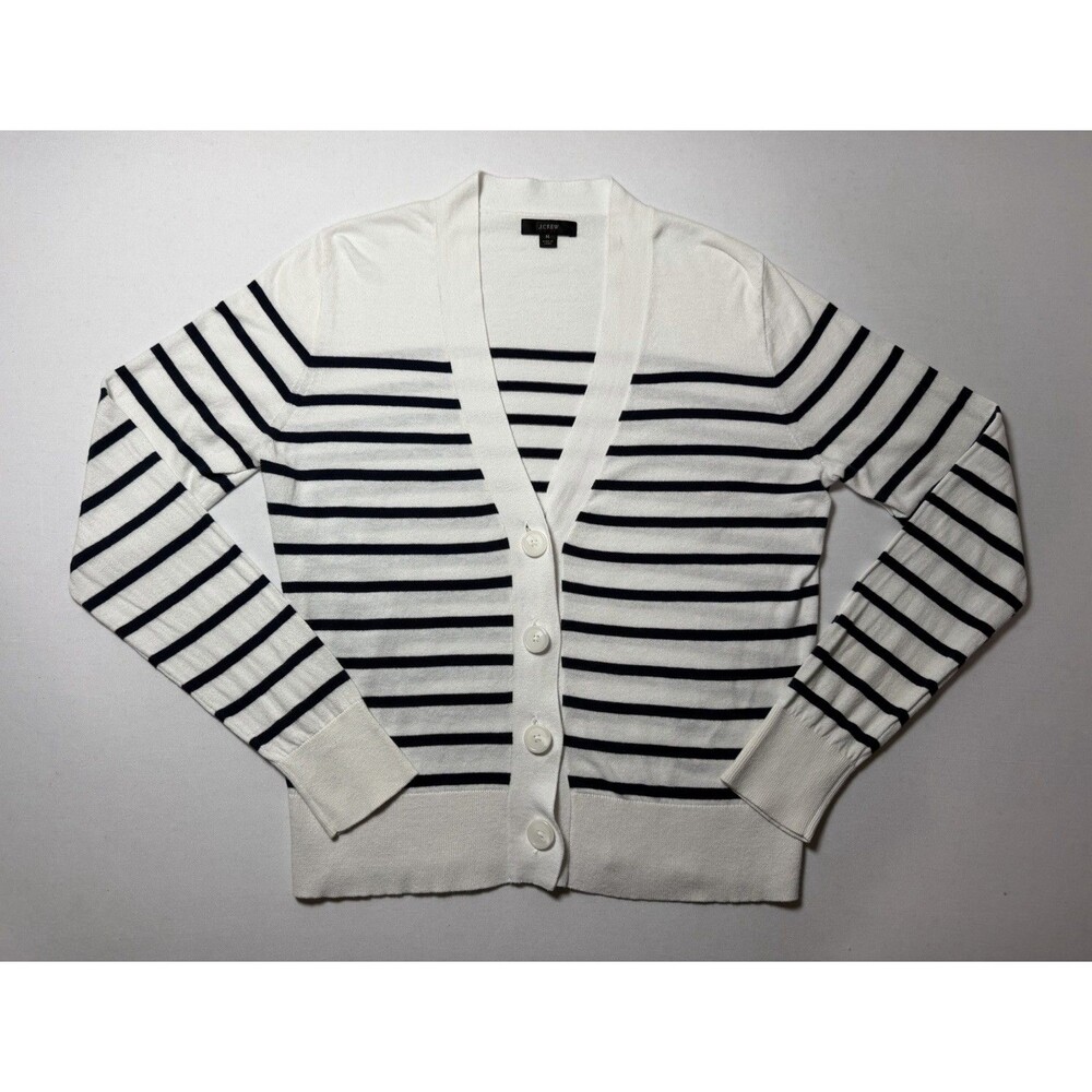 J.Crew Cardigan Women’s Navy Striped 100% Cotton Lightweight Sweater Size M
